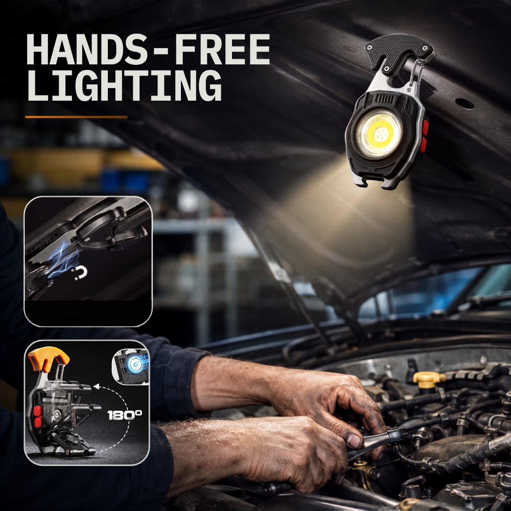 Magnetic hands free multifunctional keychain flashlight